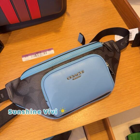 NWT COACH CBI67 Racer Small Belt Bag In Maxi Signature Canvas Charcoal/Pool - Picture 1 of 9